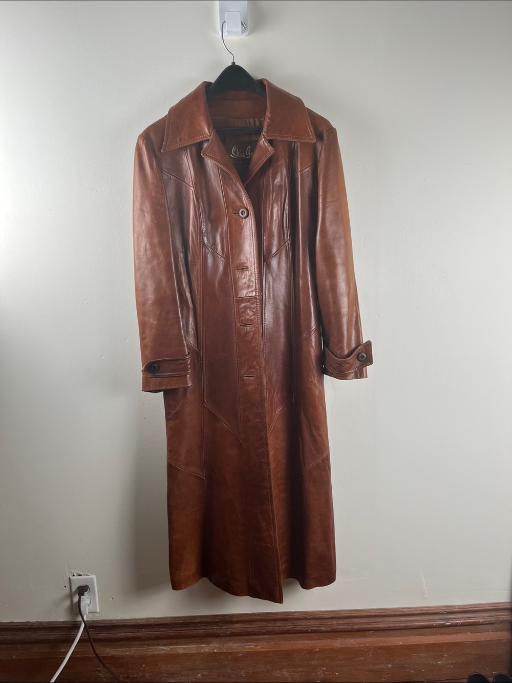Skin Gear Vintage Long Brown Leather Tranche Coat